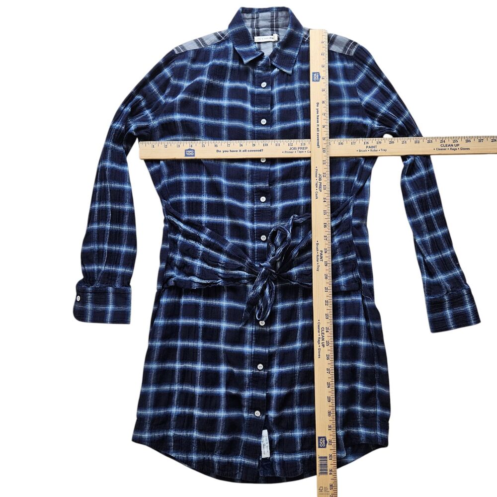 Rag & Bone Jean Sadie Plaid Shirt Dress Womens Small Blue Flannel Tie Front - Picture 7 of 9